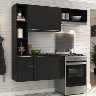 Cozinha Compacta com Armário e Balcão MP2001 Sofia Multimóveis Preta em Oferta na Shopee