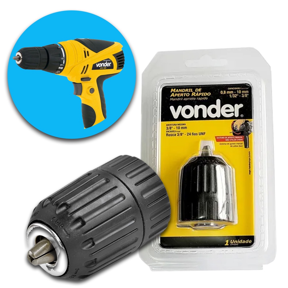 Mandril Manual De Aperto Rápido 10mm Rosca 3/8 Pol Vonder Ferramenta Furadeira Broca DIY Construção Oficina