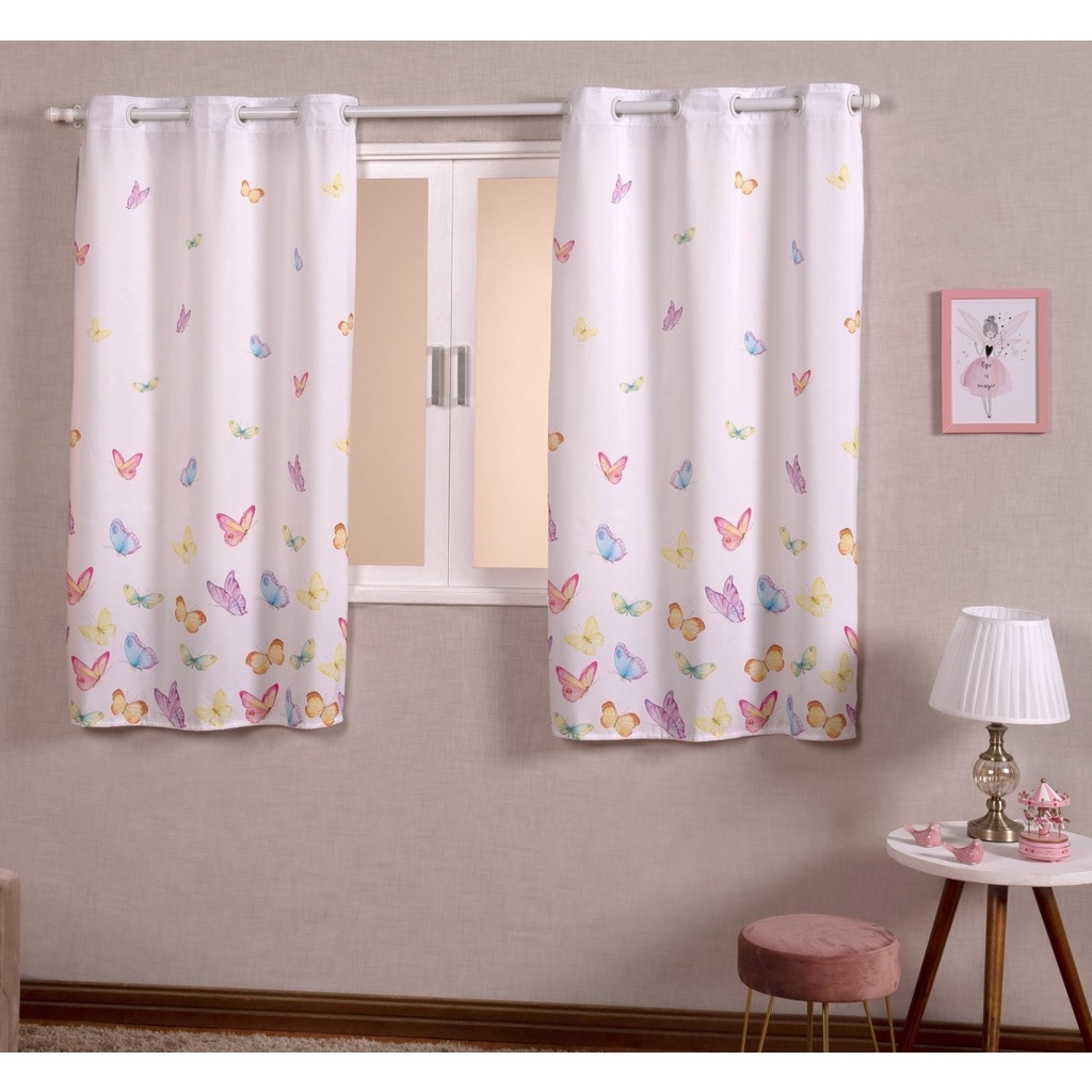 Cortina Infantil BORBOLETAS 2,00 L x 1,50 A (QUARTO, JANELA, DECORAÇÃO, CRIANÇA)