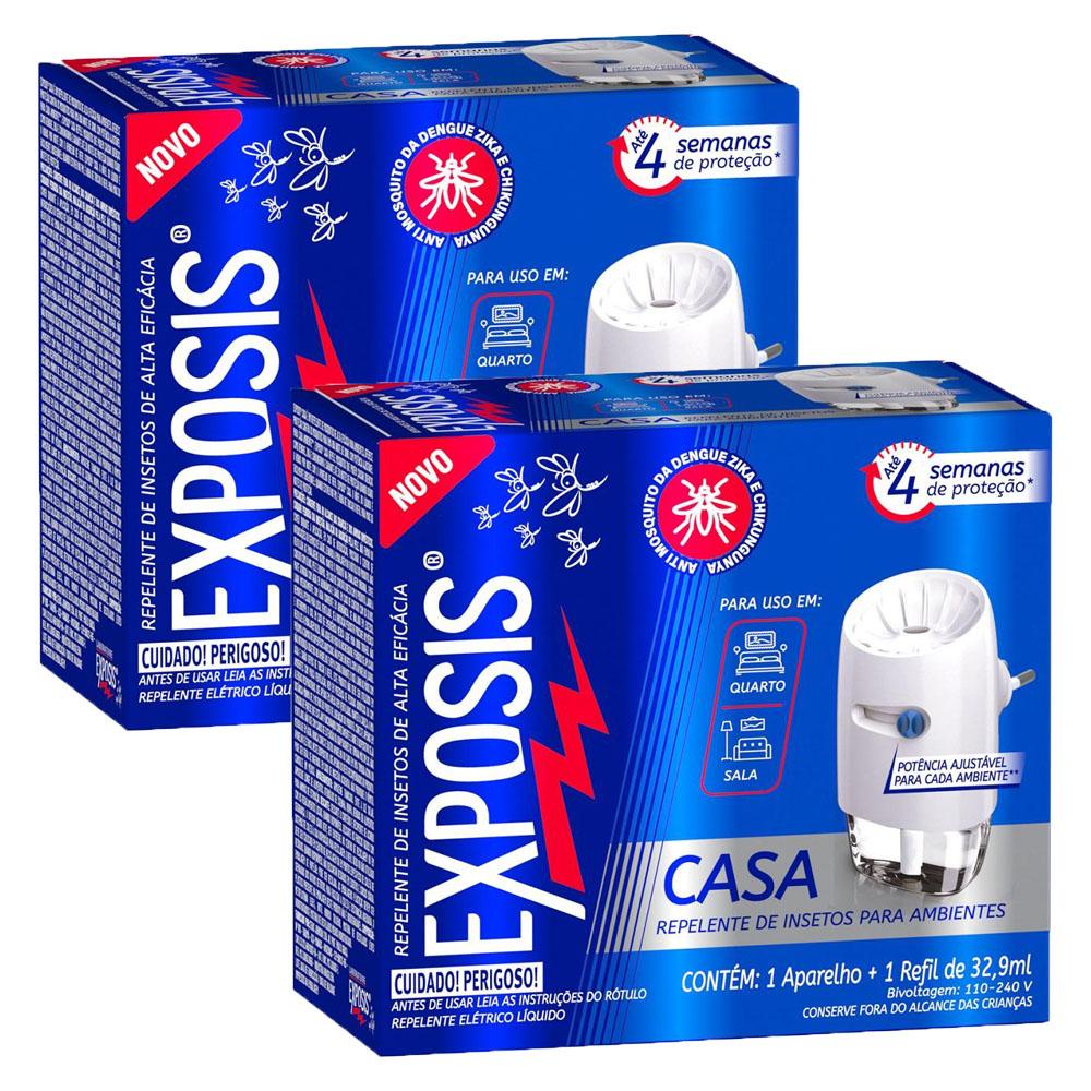 Kit 2 Aparelhos Elétrico + Refil Repelente Líquido Exposis Casa 32,9ml - Health