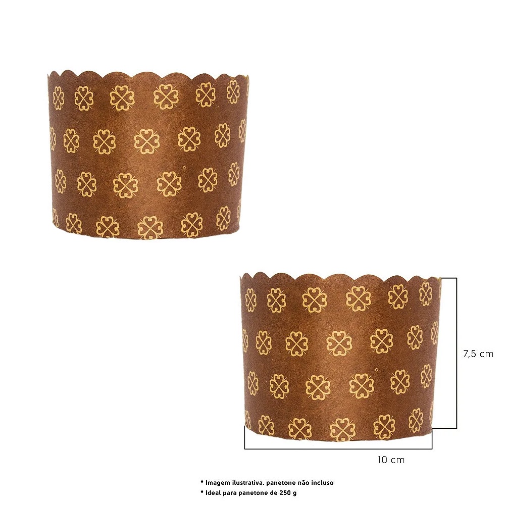 Forma Panetone 250 g - Decorada Marrom - 50 unidades - Rizzo