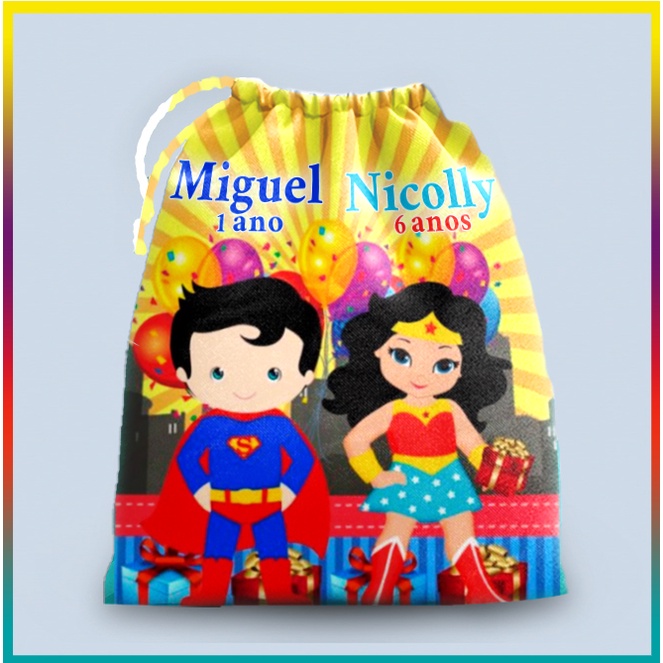 10 sacolinhas personalizada tecido MULHER MARAVILHA CUTE lembrancinhas festa aniversario 30cmx20cm