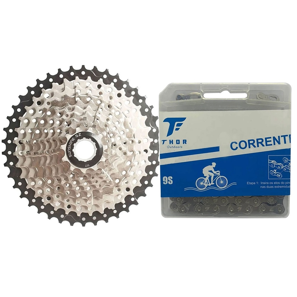 Catraca K7 Cassete 11/36 9v Compatível Sram Bike + Corrente 9v 10v 11v Bike Fina 116 Elos Missing Link