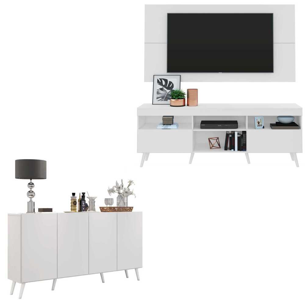 Conjunto Sala de Estar Rack/Painel TV/Aparador Multimóveis Sofia FG1005 Branco em Oferta na Shopee
