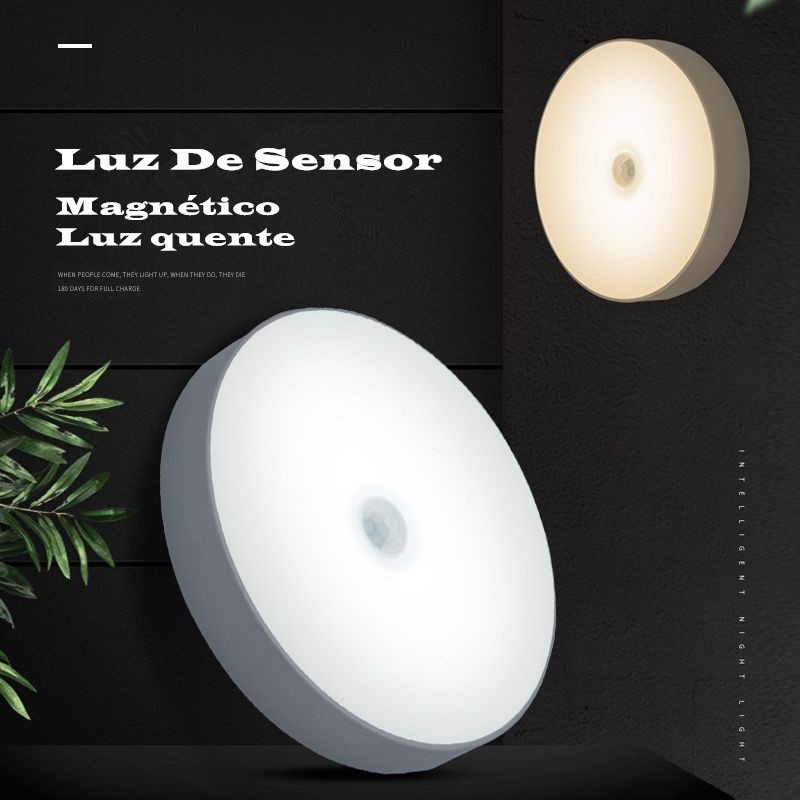 Luminária Lâmpada Led Sem fio com Sensor Presença recarregável Magnético