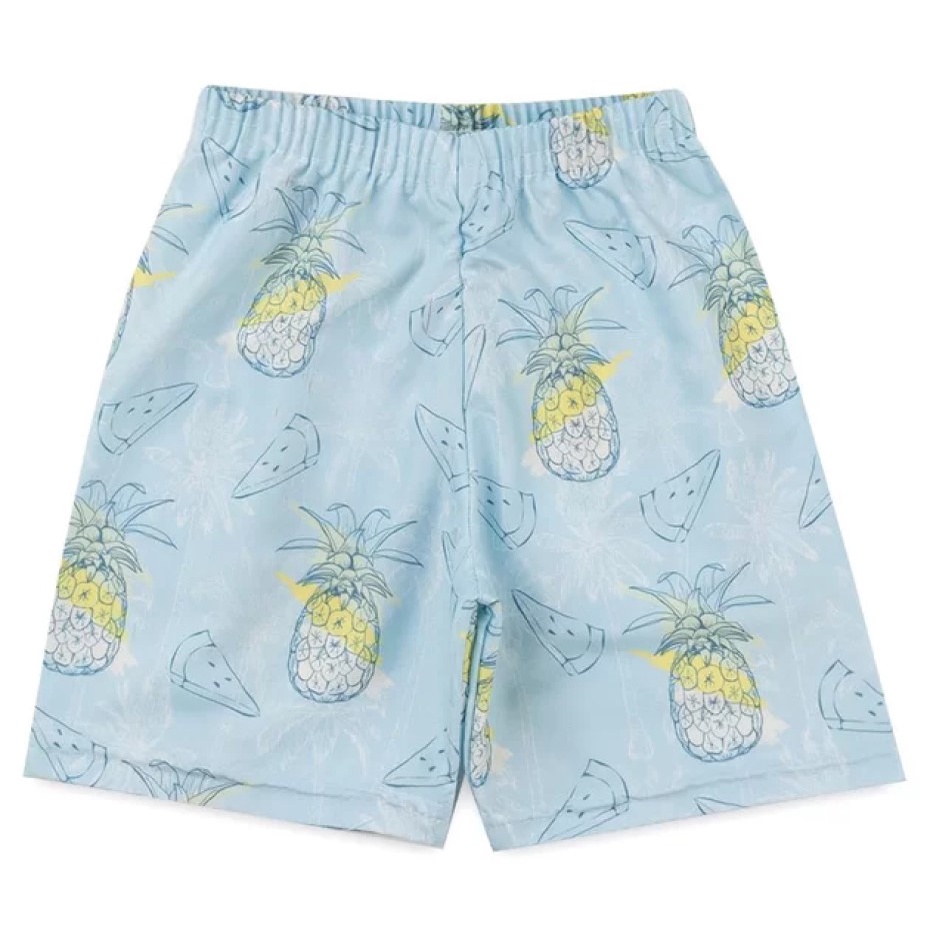 Short azul claro masculino infantil estampa abacaxi em tactel sem bolso tamanhos