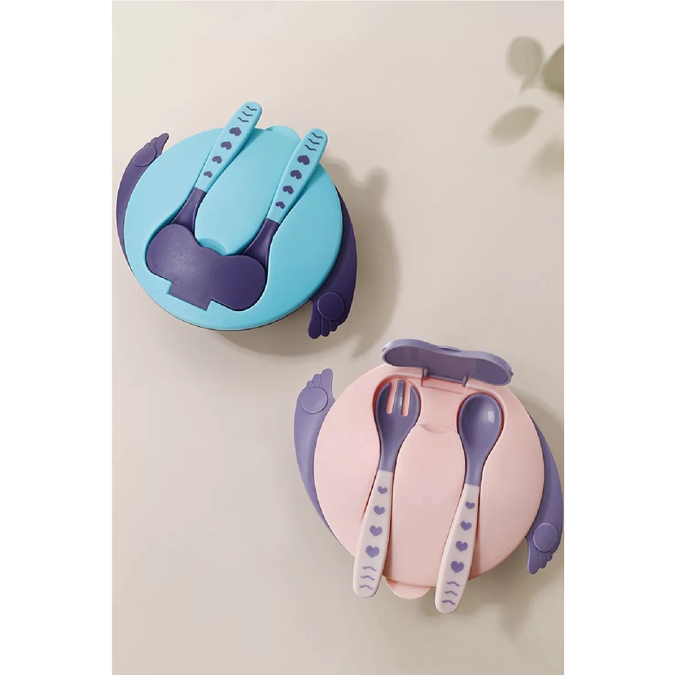 Conjunto Alimentação Bebê 3 Peças Prato Tigela Infantil Colherzinha Garfo Refeição Com Ventosa