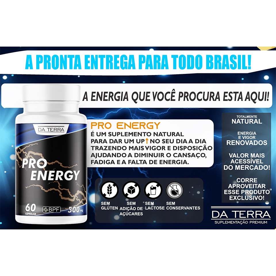 Pro Energy Energético Natural Pré Treino (Guaraná, Ginseng, Catuaba e Nó de Cachorro)