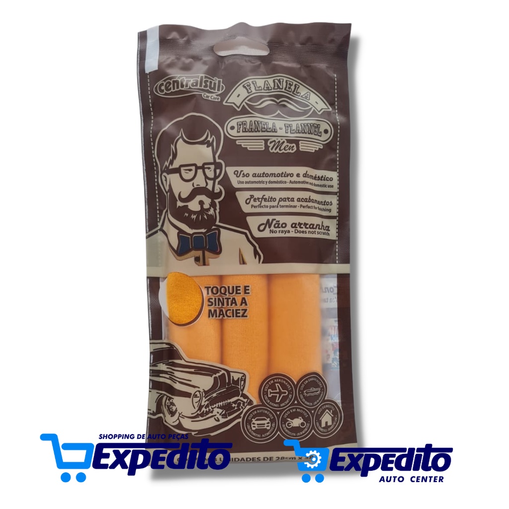 Kit 3 Pano Flanela De Microfibra Limpeza E Polimento 28x38cm CentralSul