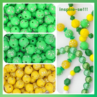 Miçangas de bolinha 10mm opaca verde Amarela 50un Copa Brasil Strass em Oferta na Shopee