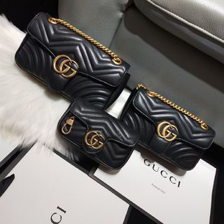 Pronto para enviar] 100% original e autêntica bolsa de ombro Gucci Bolsa de  corrente de padrão de onda Marmont 446744 novo estilo de moda preta e bolsa  elegante UFzC