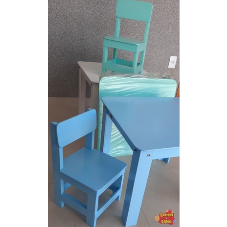 Mesinha infantil didática para crianças com 1 cadeira em madeira mdf   insta @loren.loke