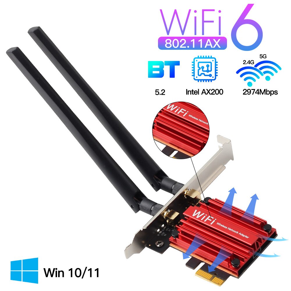 PCE-AX3000 Wifi 6 PCI-E Adaptador Sem Fio Intel AX200 Desktop Pcie Wi Fi Cartão Bluetooth 5.2 Dual Band 5G/2.4Ghz Para Win 10/11 2SEG