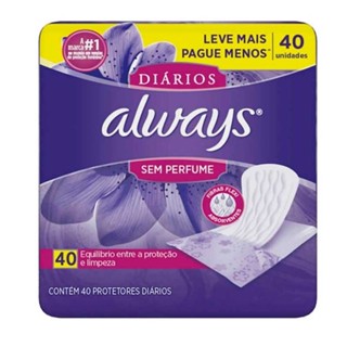 Protetor Diário Always Sem Perfume Com 40 Unidades