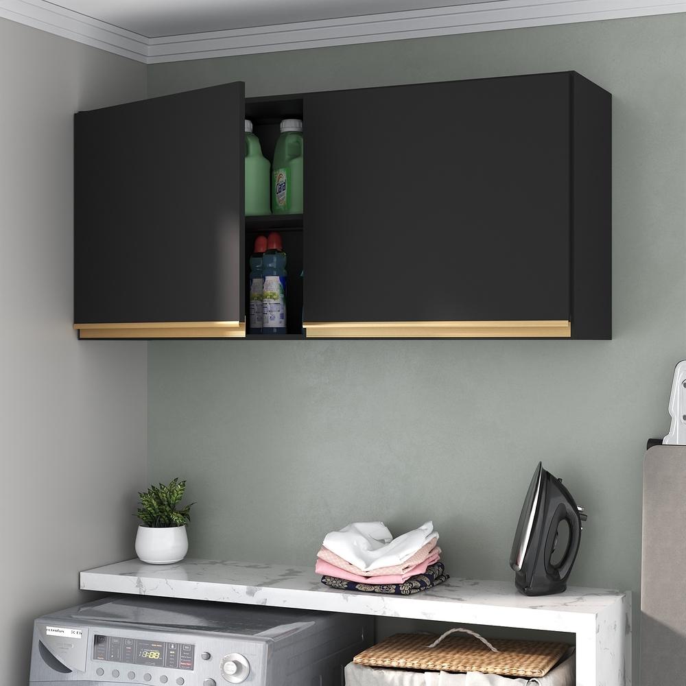 Armário Lavanderia Multiuso 2 Portas Multimóveis MP5017 Preto - Home & Living
