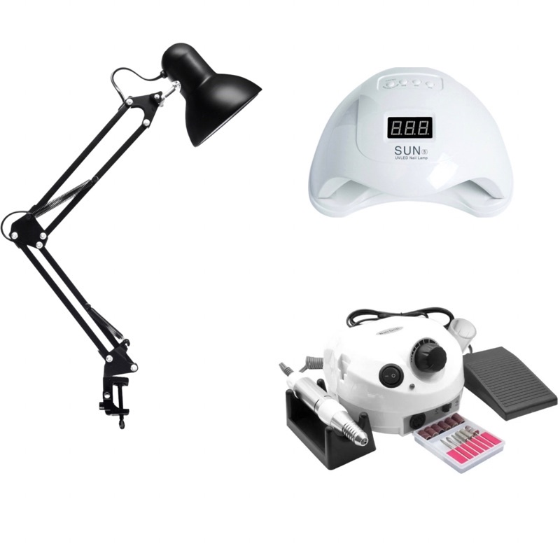 Kit Alongamento Gel Acrigel Motor Nail Cabine Sun 5 e Luminária Articulada em Oferta na Shopee