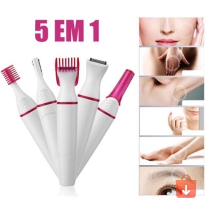 Kit Mini Depilador Elétrico 5 em 1 Portátil, Removedor De Pelos Faciais Corporal Feminina