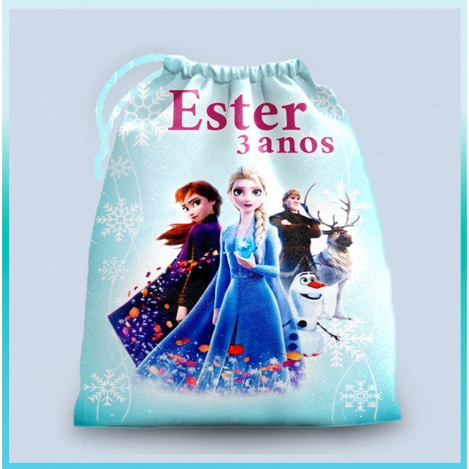 10 sacolinhas personalizada tecido FROZEN rosa para lembrancinhas de aniversario 30cmx20cm