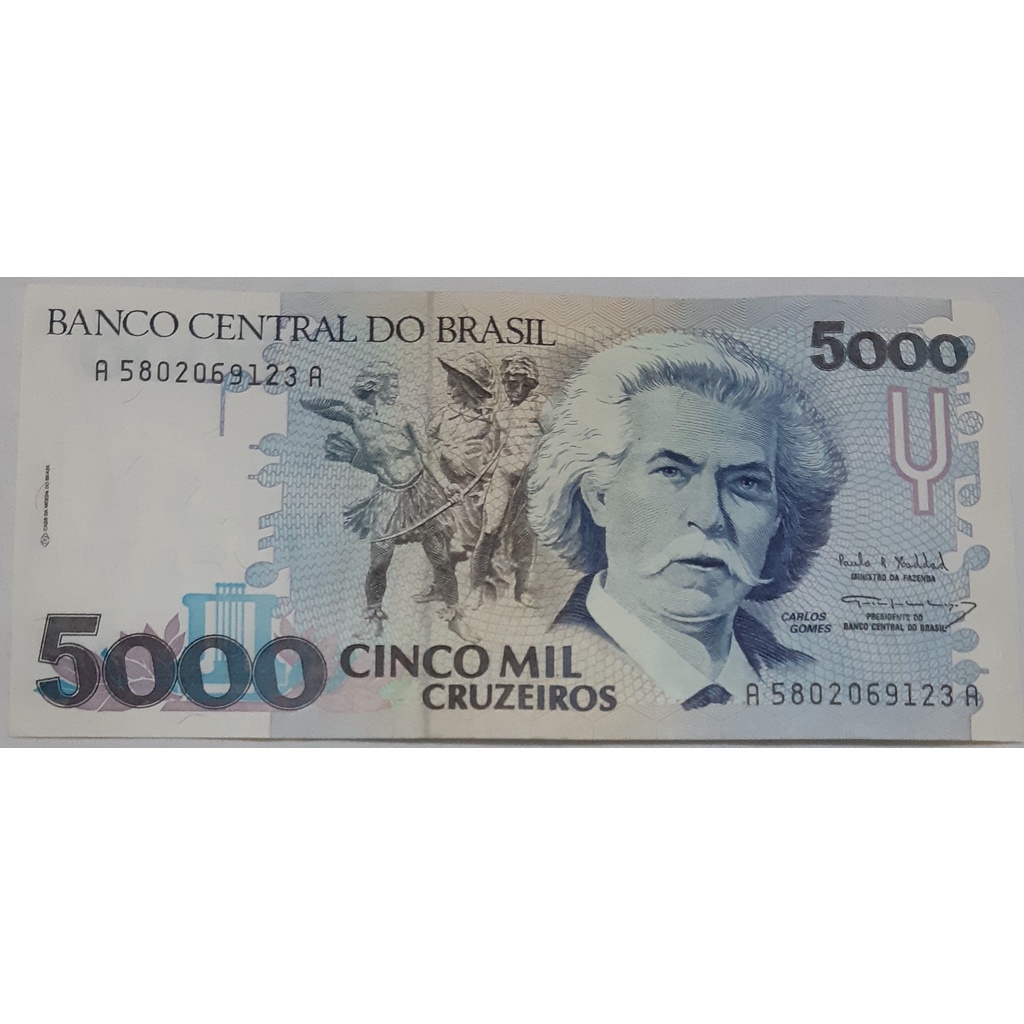 Cédula 5000 Mil Cruzeiros - Carlos Gomes - Nota Antiga 1990