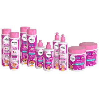 Kit SOS Kids 2 Shampoo 2 Condicionador 2 Máscara 2 Ativador 2 Creme Salon Line