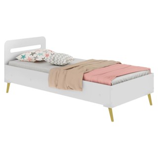 Cama Solteiro p/ colchão 88 x 188 cm Grade Proteção Pé Retrô Vintage Prime Multimóveis Bco/Natural