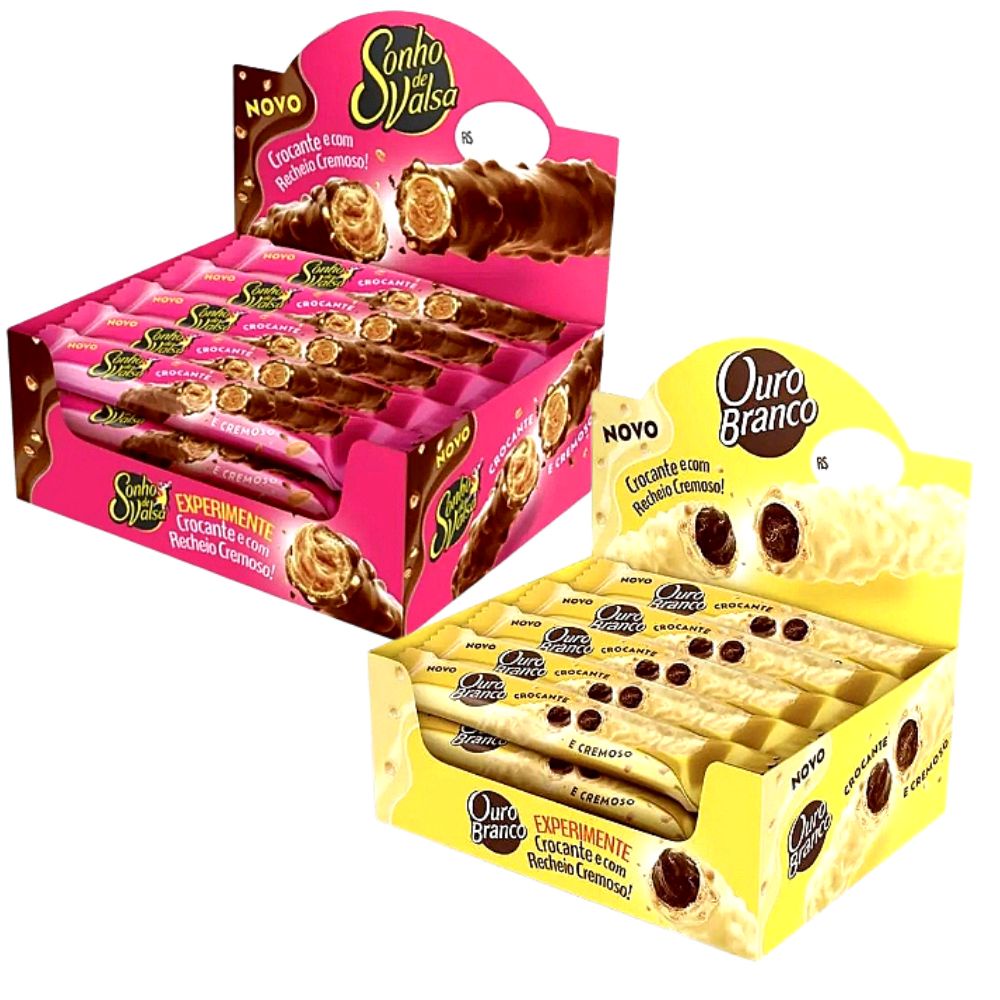 Caixa De Chocolate Stick Sonho De Valsa e Ouro Branco Wafer MONDELEZ cx 25g c/ 15un