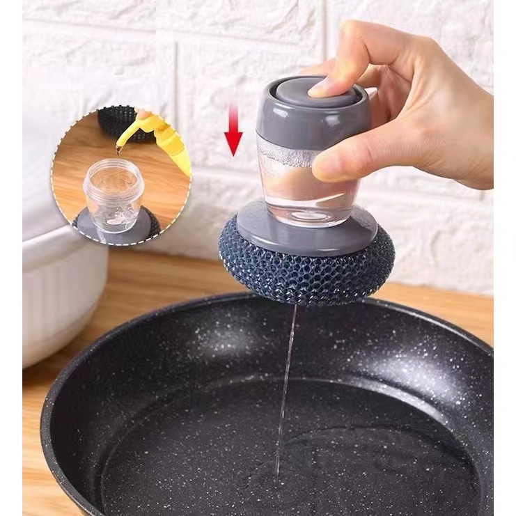 NOVO escova aço com dispenser para detergente limpeza pesada panela grelha churrasqueira desengordurante/Escova Esponja De Aço De Lavar Louça Com Porta Detergente Dispenser Multiuso