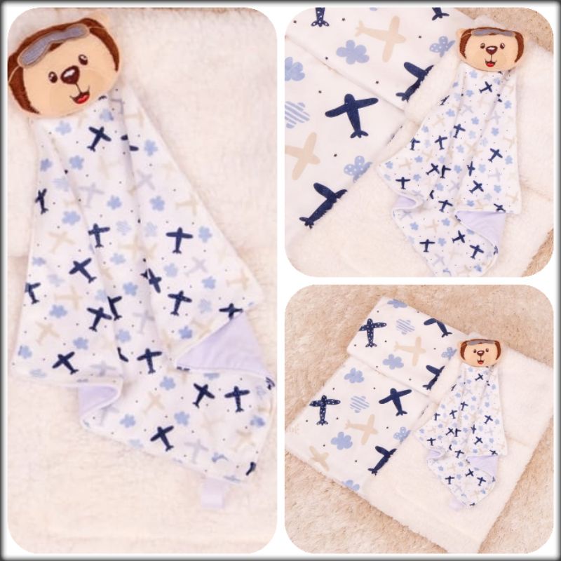 Cobertor mantinha com sherpa urso aviador + naninha para bebê