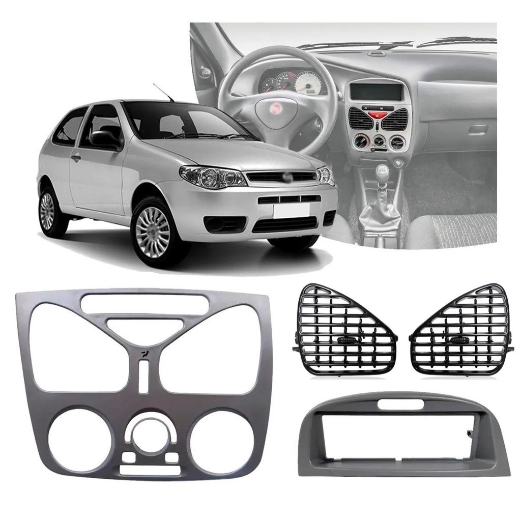 Kit Moldura Painel Central Palio C/ Ar Condicionado + Moldura Radio + 2 Difusores de Ar Palio Preto