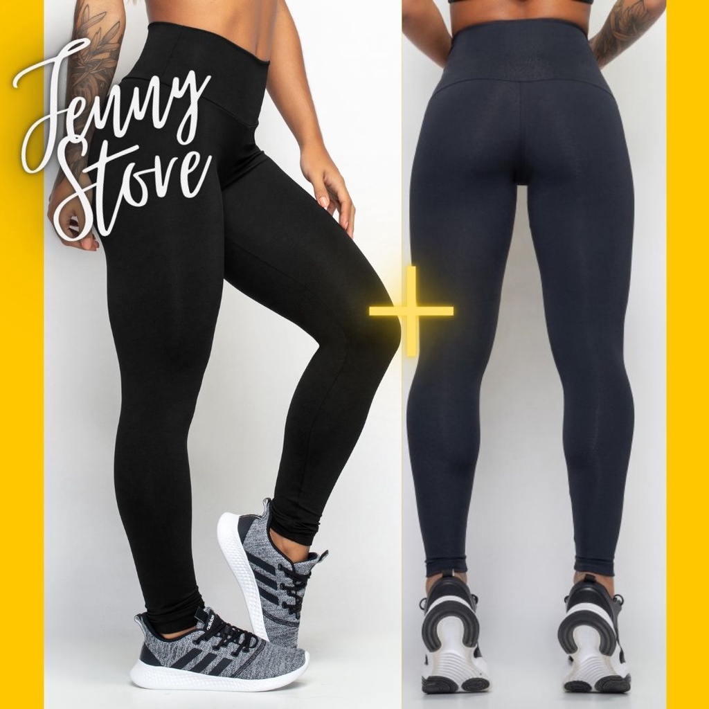 Kit 2 Calça Legging Feminina levanta bumbum Cintura Alta Básica Suplex