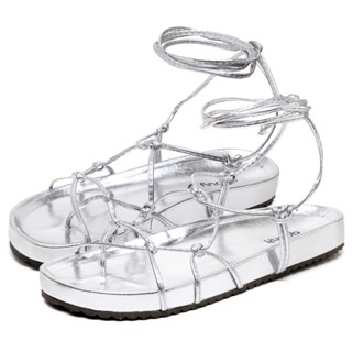 Sandália Rasteirinha Dubuy Feminina Papete Flatform Prata Aisha 2040FG