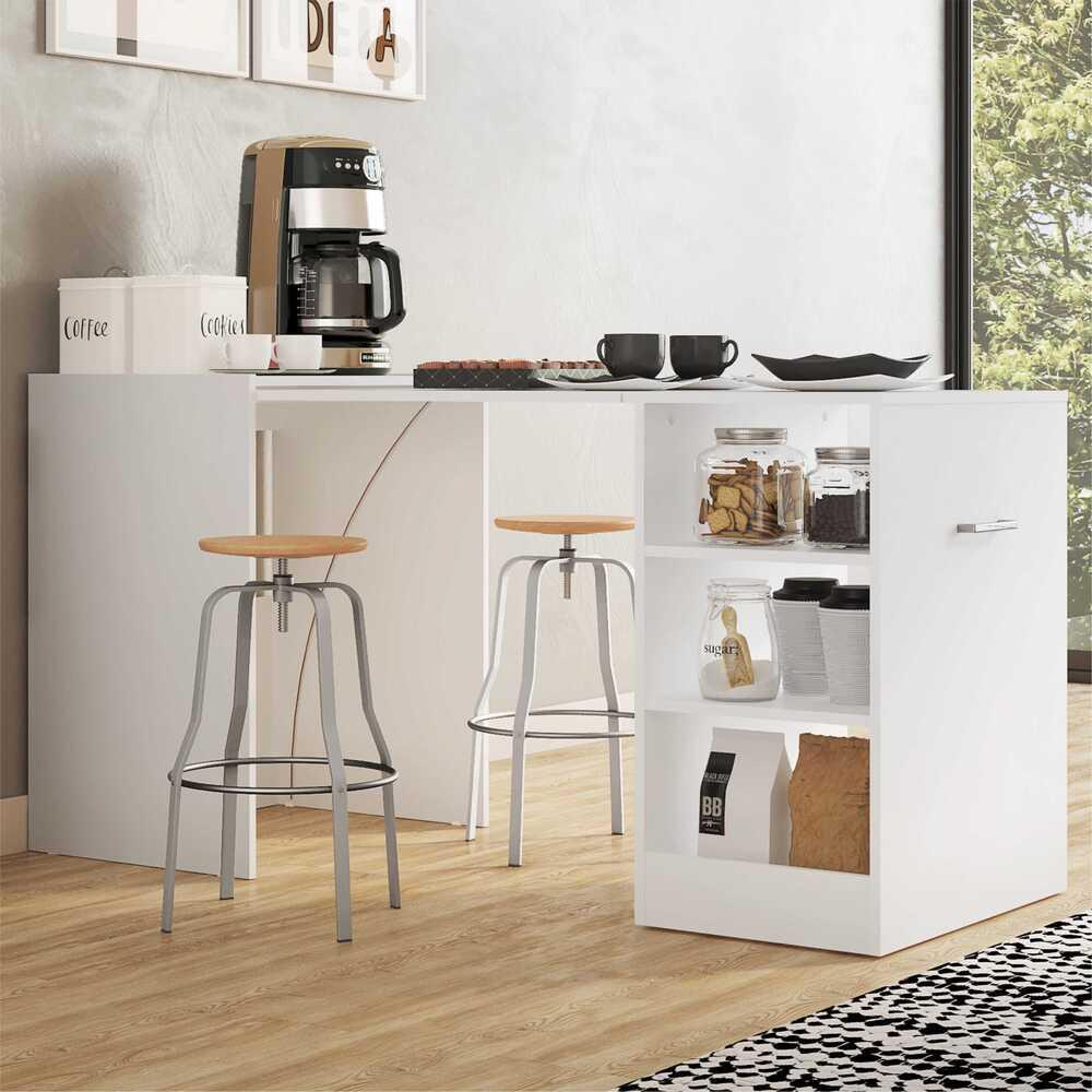 Aparador com Mesa Dobrável Cantinho do Café Ibiza Multimóveis Branco em Oferta na Shopee