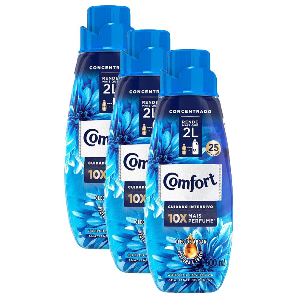 Kit com 3 Amaciante Concentrado Comfort Cuidado Essencial 500ml em Oferta na Shopee