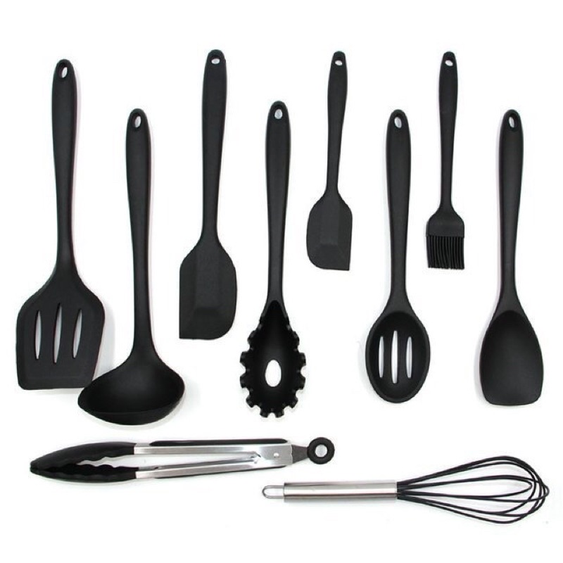 Kit com 10pçs e 5pçs Utensílios De Silicone Espátula Colher Escumadeira Concha Cozinha