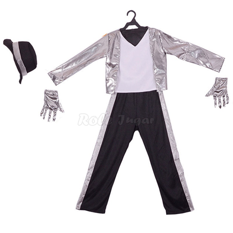 ZBJH Halloween Michael Jackson Tops + Calça + Chapéu + Luvas Cosplay Roupas Crianças Meninos Carnaval Superstar Cantor Fantasias De Dança C38X47