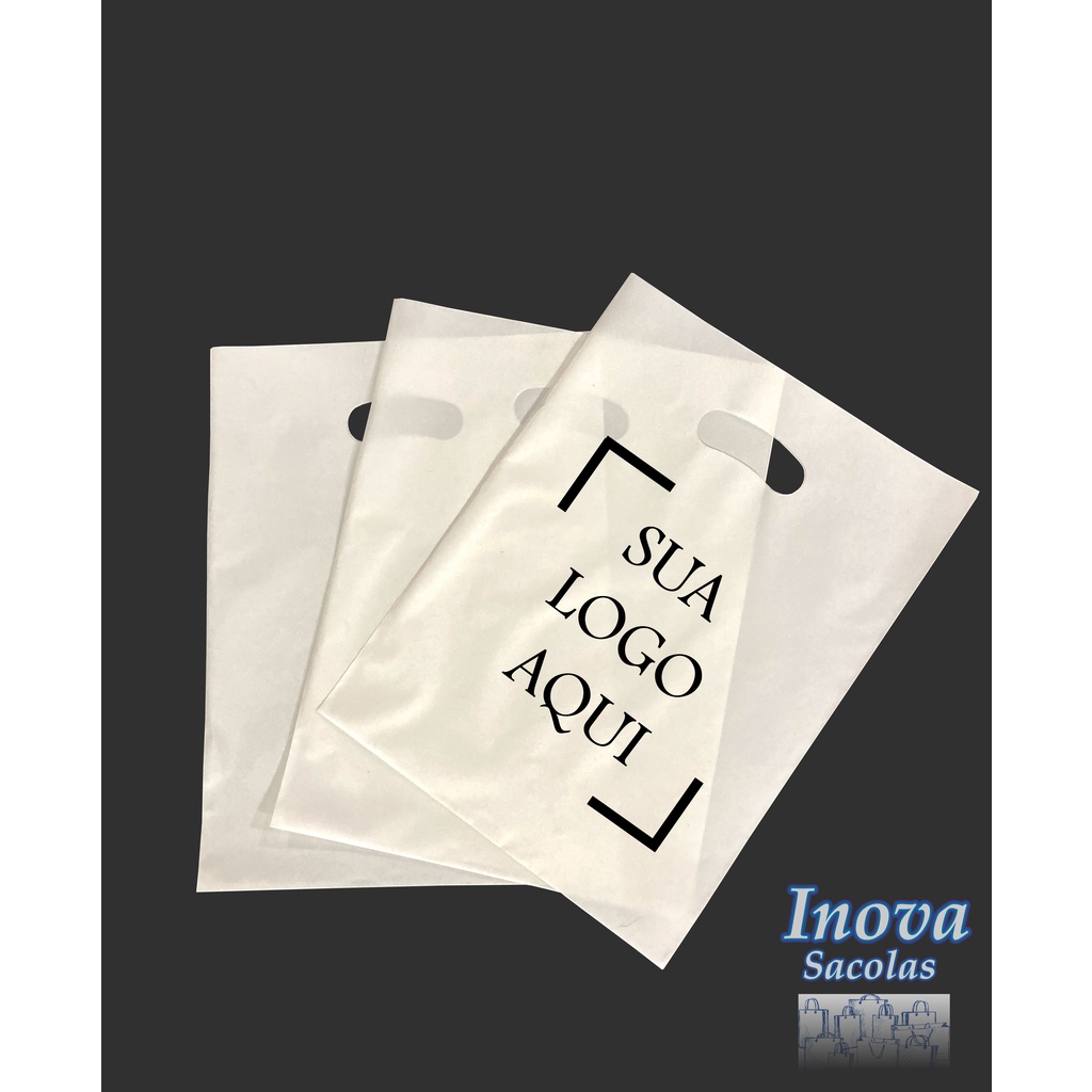 250 sacolas plásticas personalizadas - Alça vazada / Boca de Palhaço - 30x40 - 2 cores na impressão