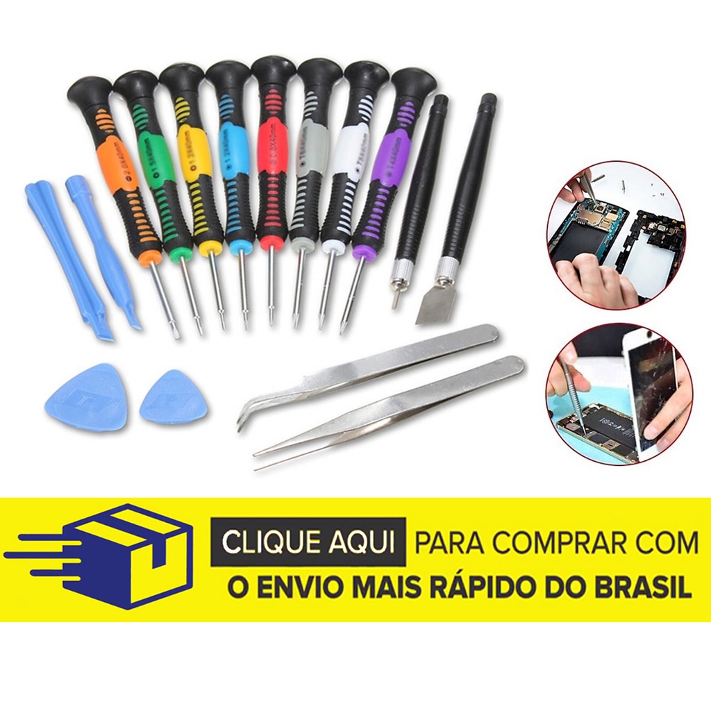 Kit Ferramentas e Chaves para abrir Celular Tablet Notebook 16 peças de Reparo e Manutenção Equipamentos Eletrônicos