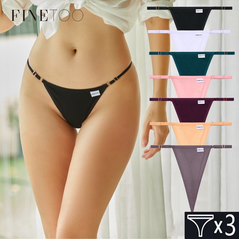 FINETOO Calcinha Fio-Dental Feminina De Algodão Sexy S-XL Roupa Íntima Letra Ajustável Cintura Lingerie