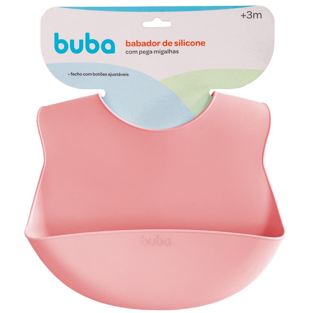 Babador Liso Rosa Pega Migalhas Em Silicone 15640 - Buba