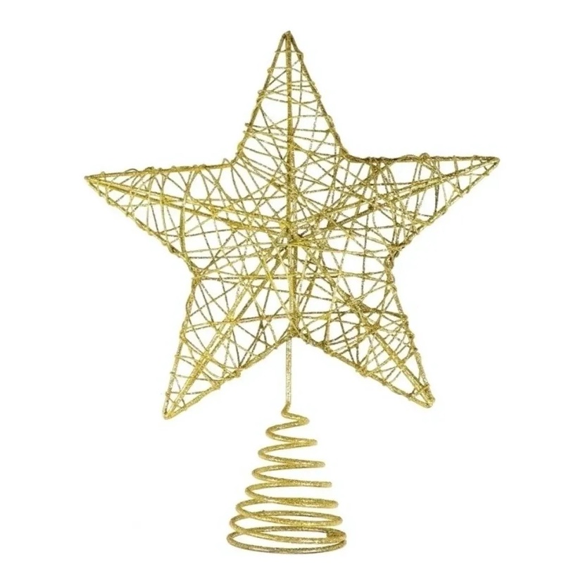 Ponteira de Estrela com Glitter Dourado Decoração Enfeite Árvore Natal Lindas Dourado