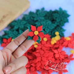 Recorte Flor de Natal - 10 unidades - Folha, flor e miolo - 4 cm - Corte a Laser