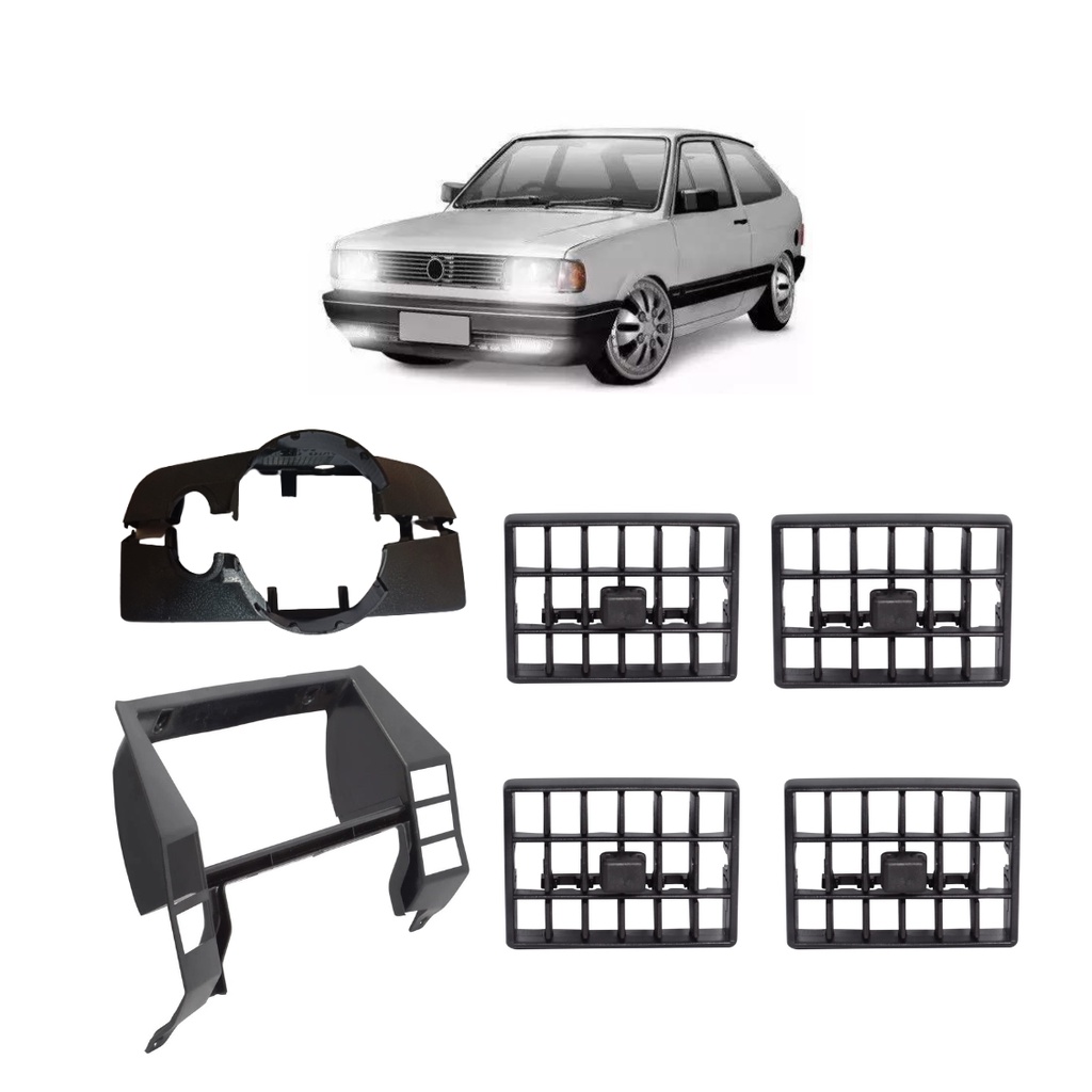 Kit Com Moldura do Painel Quadrado + Difusores + Capa Da Chave de Seta Vw Gol Parati Saveiro Voyage G1 Anos: 1988 A 1994