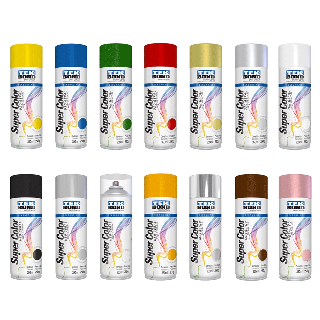 Tinta Spray TEKBOND 350ml 250g Uso geral - Diversas Cores