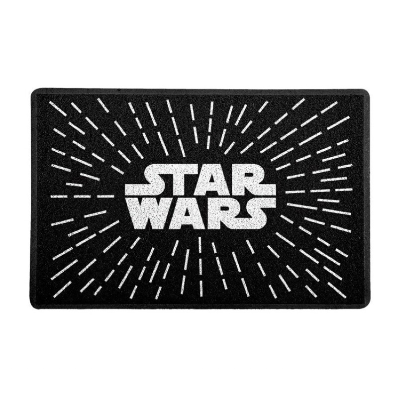 Tapete divertido Star Wars 60X40 cm. Fundo: Preto e Logo: Branco.