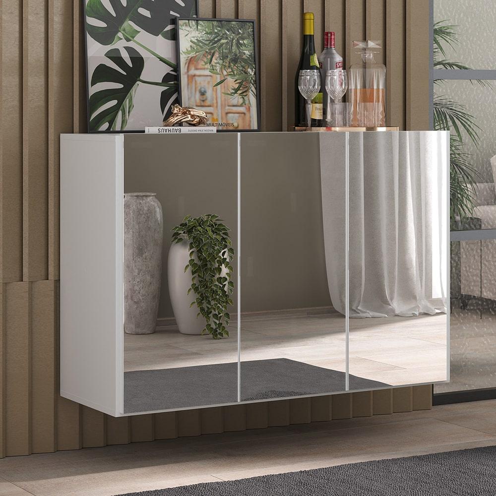Aparador Buffet 3 Portas com Espelho Suspenso Vegas Multimóveis MP1012 Branco em Oferta na Shopee