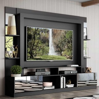 Rack Estante com Painel TV 65" e Espelho Oslo Multimóveis Preto/Branco em Oferta na Shopee