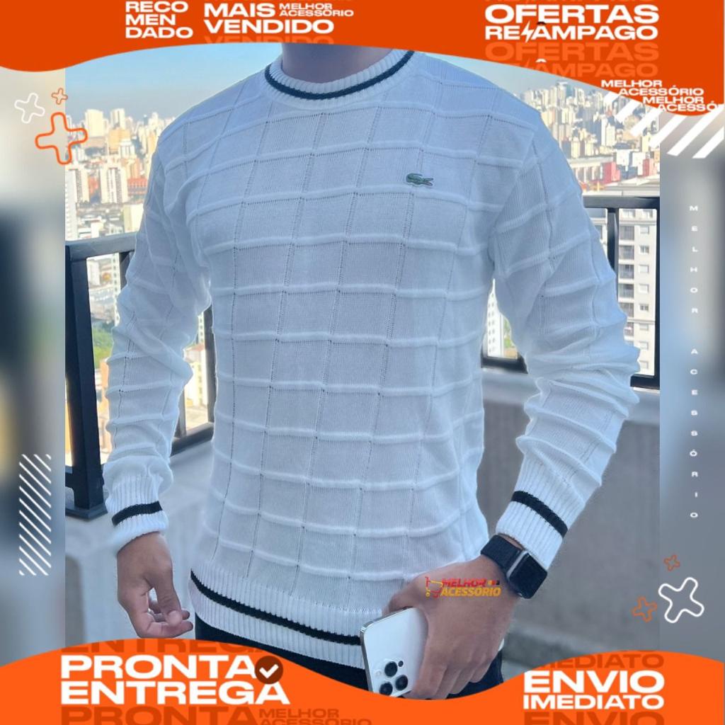 Sueter masculino lacoste branco envio em 48h Shopee Brasil
