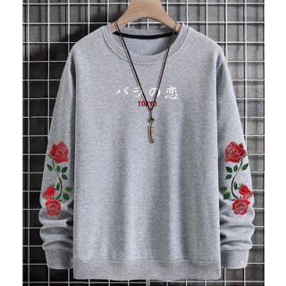 Moletom Gola Redonda Algodão Unissex Sem Capuz Tokyo Manga Rosas