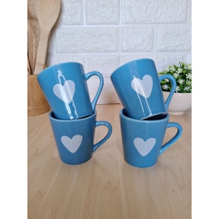 Jogo de 4 Canecas xícaras Azul em Porcelana com coração branco em Oferta na Shopee