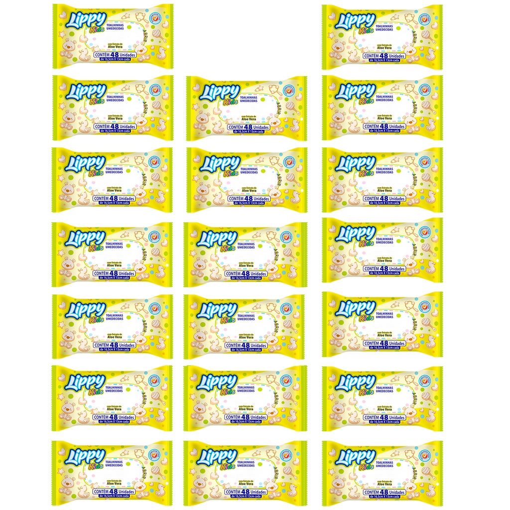Kit 20 Pacotes Toalha Umedecida Lippy Kids Direto Da Fábrica (960 Toalhas)